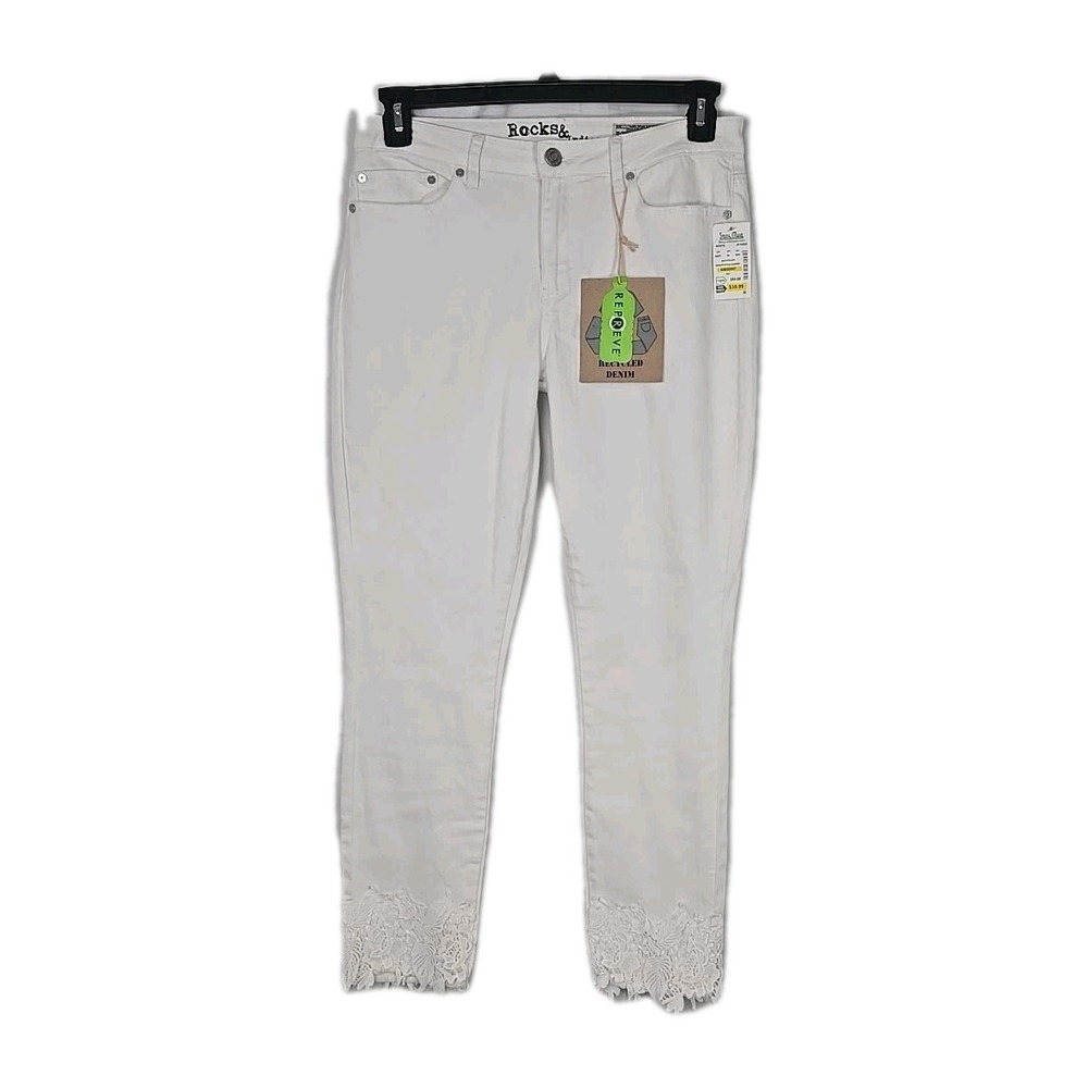Rocks & Indigo White Denim Crochet Hem Women's Jeans 12/30